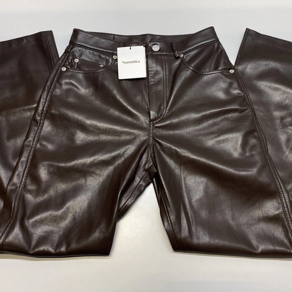 NEW NANUSHKA Vinni Straight-Leg 5-Pocket Pants – Coffee Ground Brown Size M